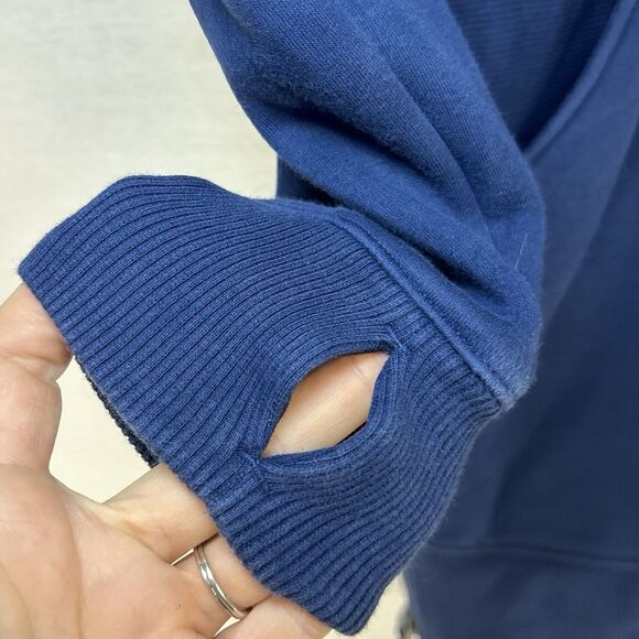 Athleta Cozy Karma Dress Size Small Blue Cowl Neck Kangaroo Pocket Zippers - Picture 4 of 9